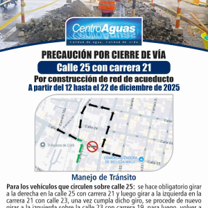 Precaución por cierre de vía