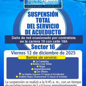 Suspensión total del servicio de acueducto del sector 16