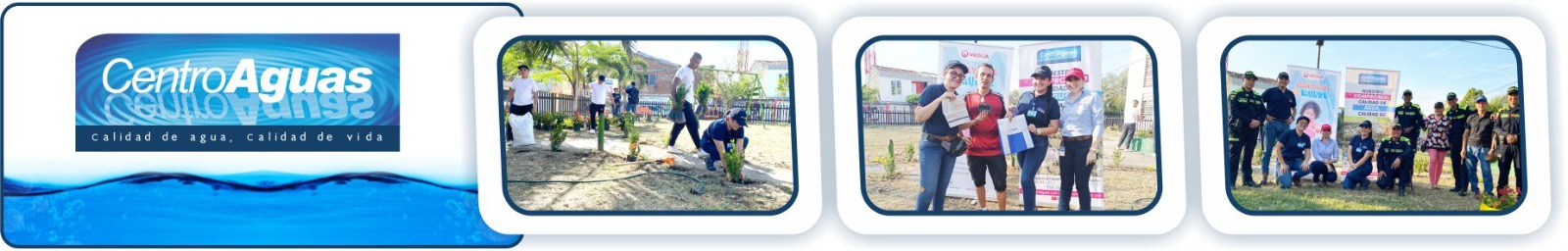 Diseño con tres fotografías donde se ve al personal de la empresa realizando labores de limpieza y adecuación del parque 