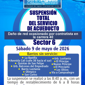Suspensión total del servicio en el sector 6 por daño de red