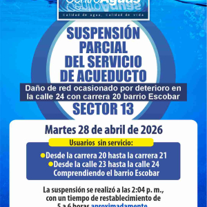 Suspensión parcial del servicio de acueducto del sector 13