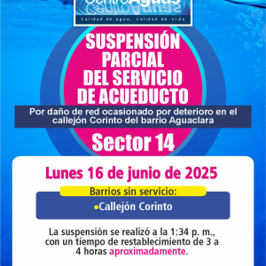 Suspensión parcial del servicio de acueducto del sector 14 