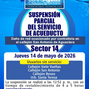 Suspensión parcial del servicio de acueducto del sector 14