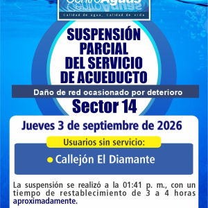 Suspensión parcial del servicio de acueducto del sector 14