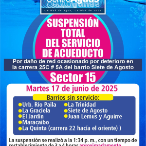 Suspensión total del servicio de acueducto del sector 15