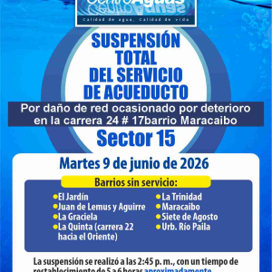Suspensión Total del servicio de acueducto del sector 15