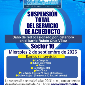 Suspensión total del servicio de acueducto del sector 16