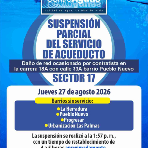 Suspensión parcial del servicio de acueducto del sector 17