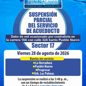 Suspensión parcial del servicio de acueducto del sector 17 