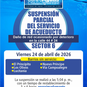 Suspensión parcial del servicio de acueducto del sector 6