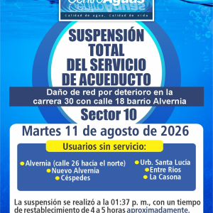 Suspensión total del servicio de acueducto del sector 10