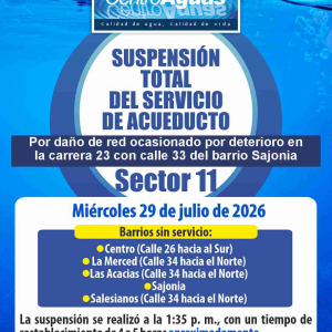 Suspensión total del servicio de acueducto del sector 11 