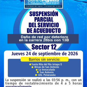 Suspensión parcial del servicio de acueducto en el sector 12 