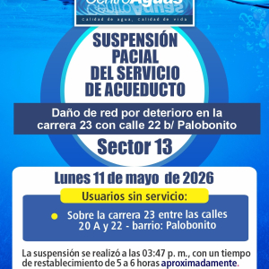 Suspensión parcial del servicio de acueducto del sector 13