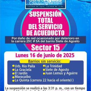 Suspensión total del servicio de acueducto del sector 15