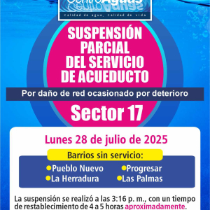 Suspensión parcial del servicio de acueducto del sector 17 