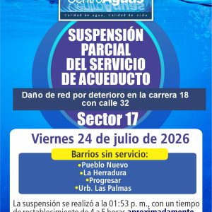 Suspensión parcial del servicio de acueducto del sector 17