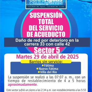 Suspensión total del servicio de acueducto del sector 5