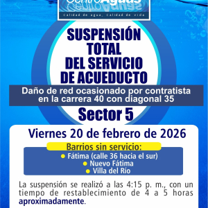 Suspensión total del servicio de acueducto del sector 5