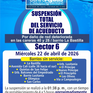 Suspensión total del servicio de acueducto del sector 6