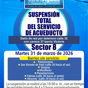 Suspensión total del servicio de acueducto del sector 8
