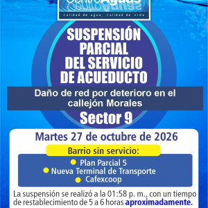Suspensión parcial del servicio de acueducto del sector 9