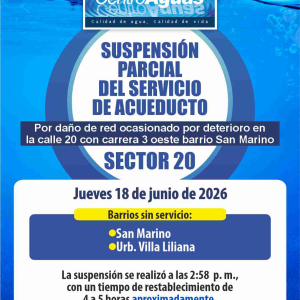 Suspensión parcial del servicio de acueducto del sector 20 
