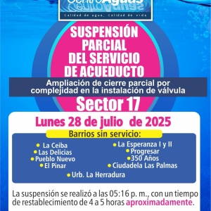 Suspensión parcial del servicio de acueducto del sector 17
