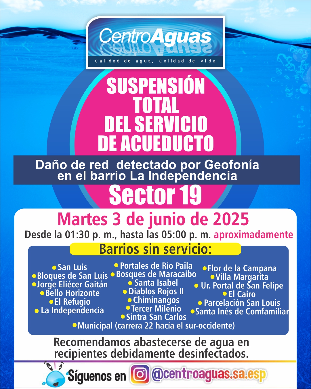 Diseño suspensión del servicio de acueducto 