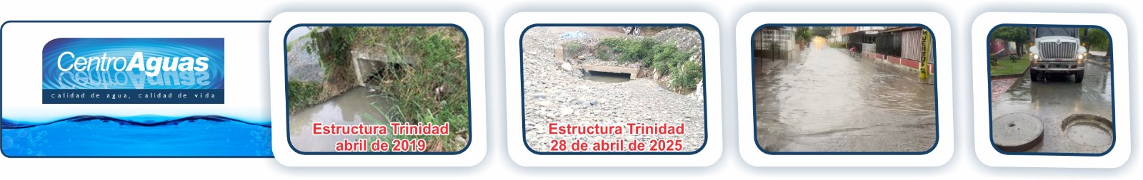 Diseño con 4 imágenes del río Tuluá e inundaciones en las calles 