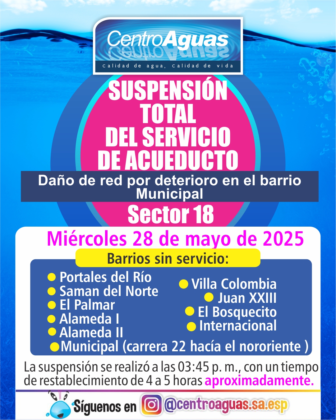 Diseño de suspensión del servicio de acueducto 