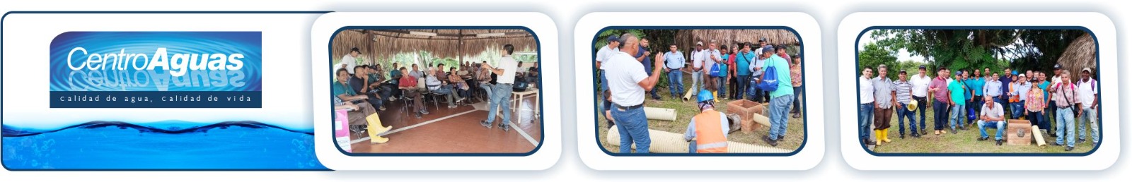 Diseño con tres imágenes de maestros de obra en capacitación 