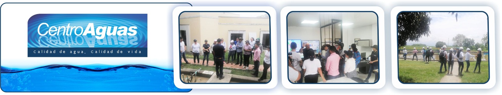 Diseño con tres fotografías de los delegados de Acodal haciendo recorrido en las plantas 