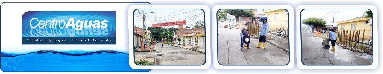 Diseño con tres imágenes donde se ve el personal de la empresa instalando señalización de la obra y realizando corte en pavimento 