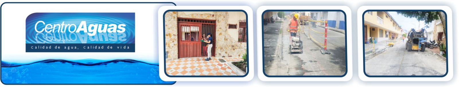 Diseño de tres fotografías donde se ven labores en la obra y jornada de socialización 