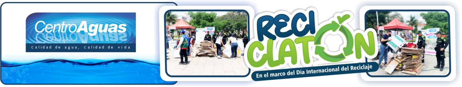 Diseño con imágenes del reciclatón en la Plaza Cívica 