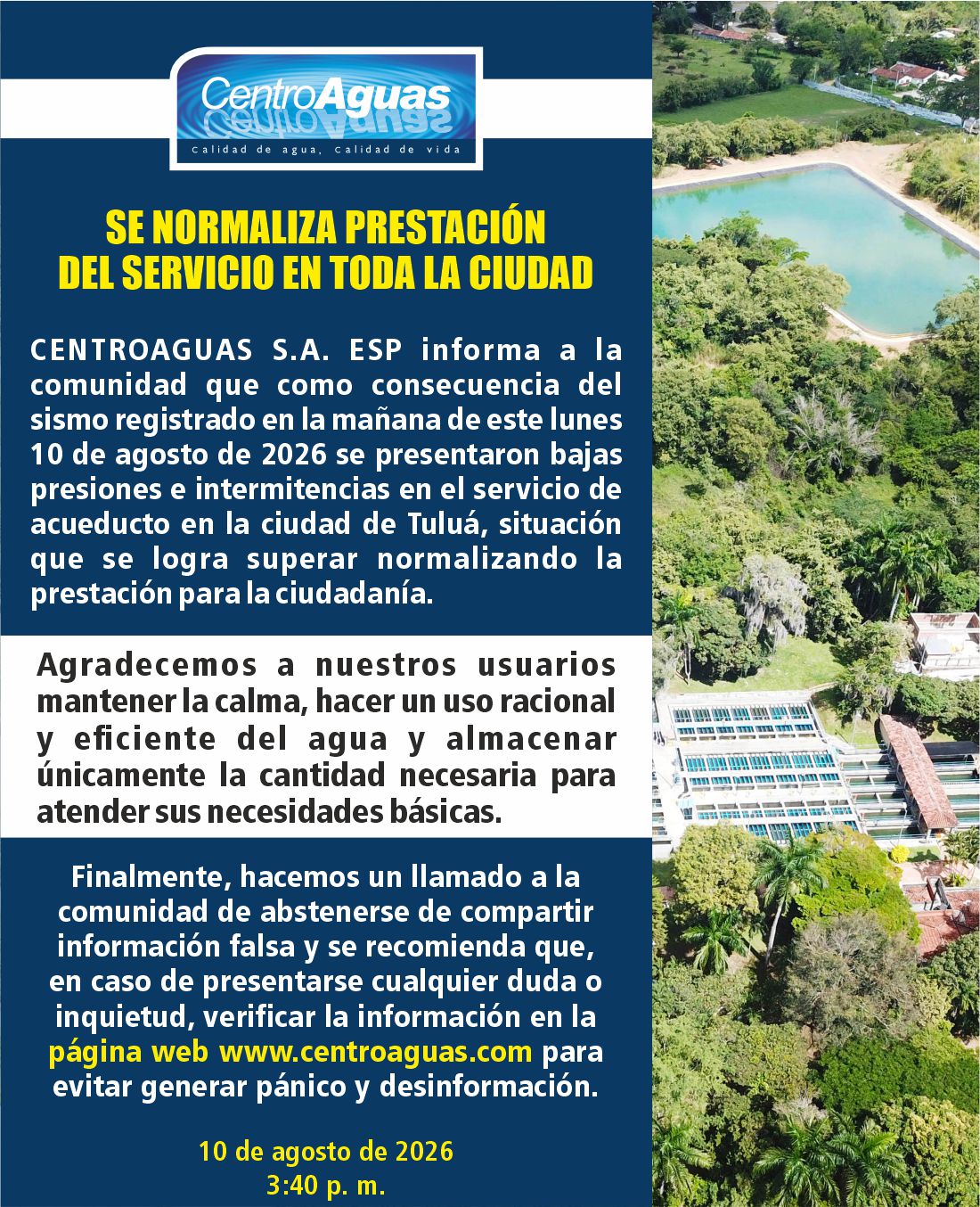 Se normaliza prestación del servicio en toda la ciudad