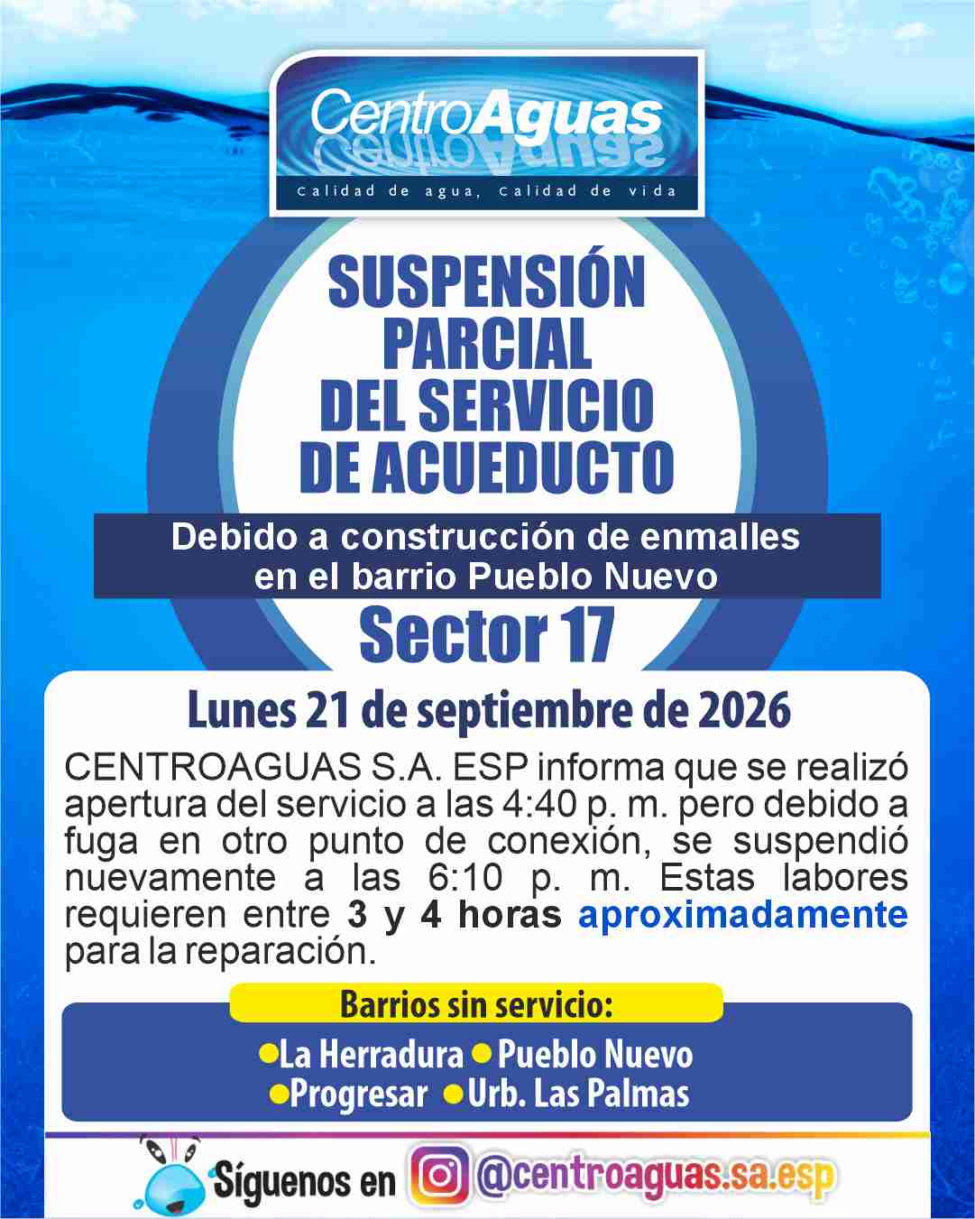 Apertura y nueva suspensión en el sector 17