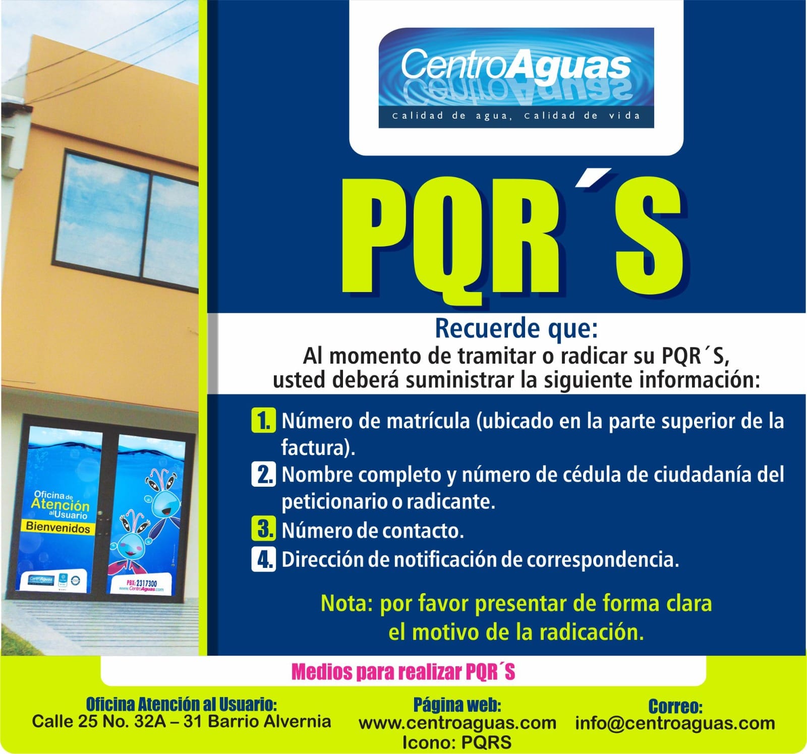 Información para tramitar su PQRS