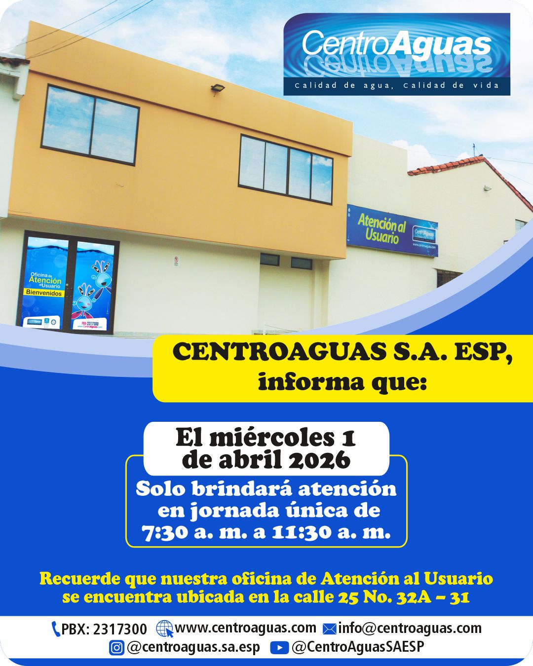 Jornada de atención miércoles 1 de abril de 2026