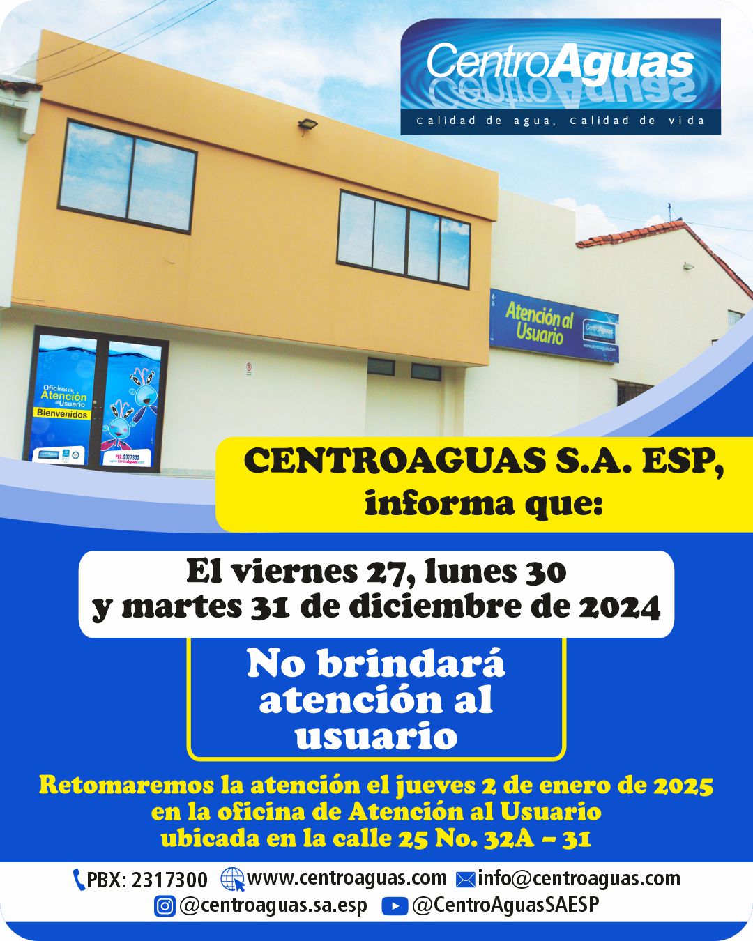 Jornada de atención los días 27, 30 y 31 de diciembre de 2024