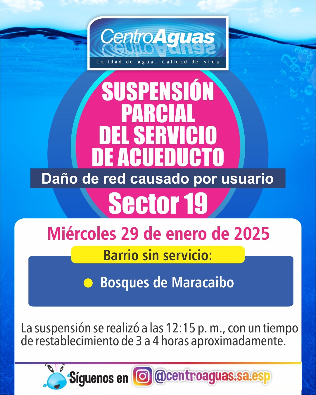 Suspensión parcial del servicio de acueducto del sector 19