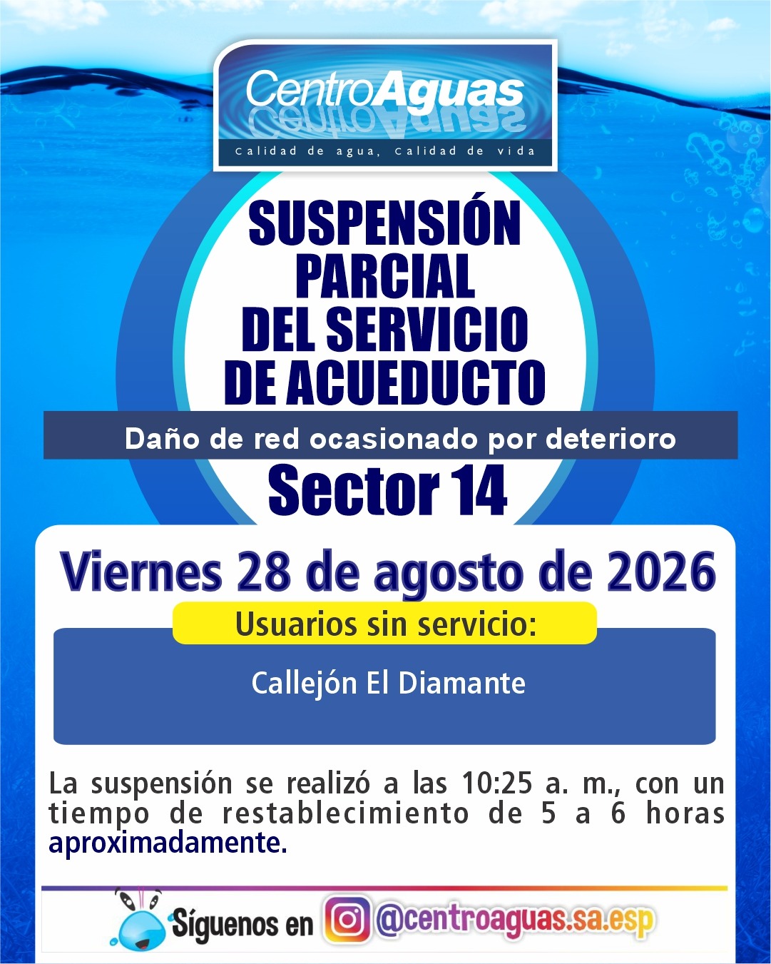 Suspensión parcial del servicio de acueducto del sector 14