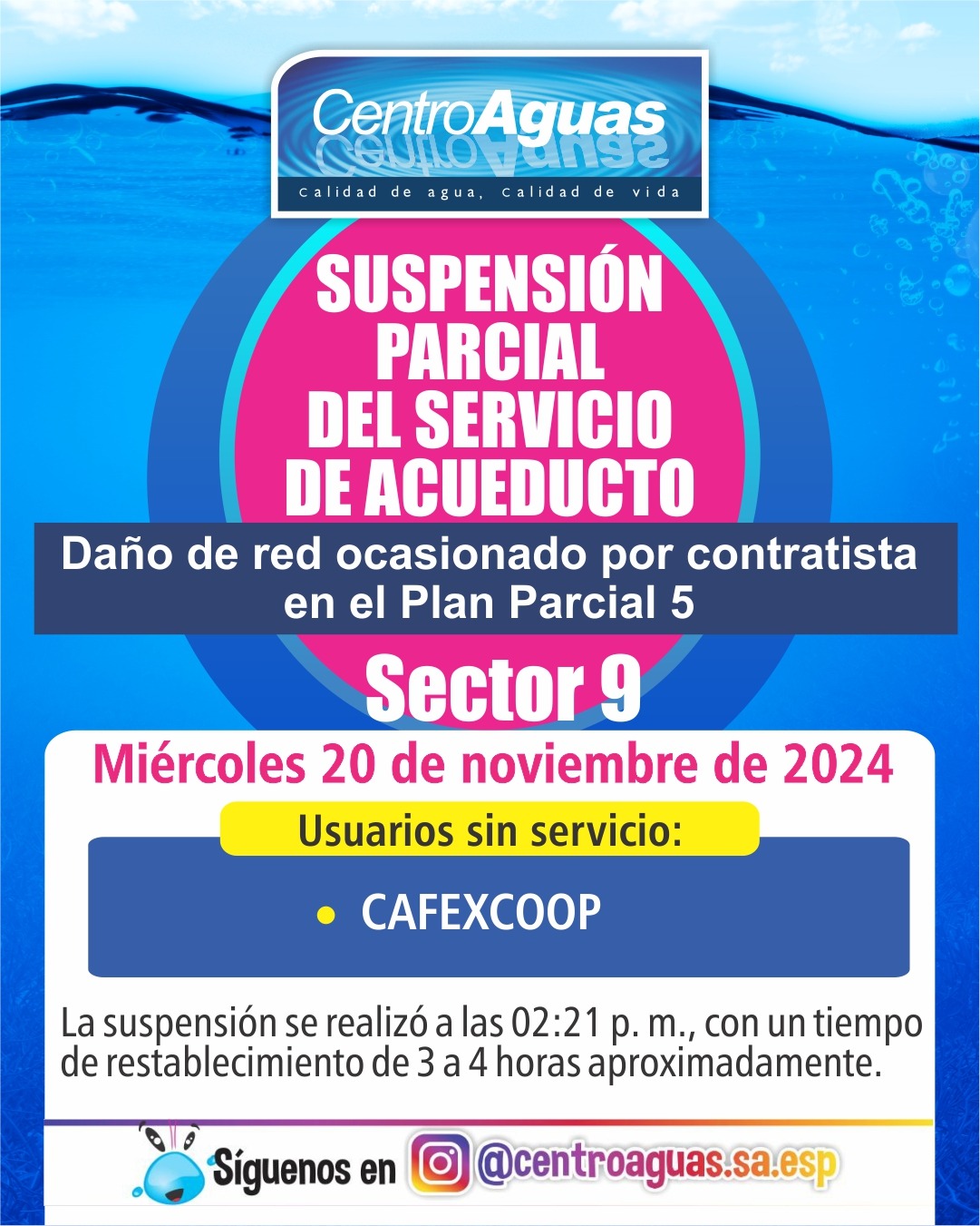 Suspensión parcial del servicio de acueducto del sector 9