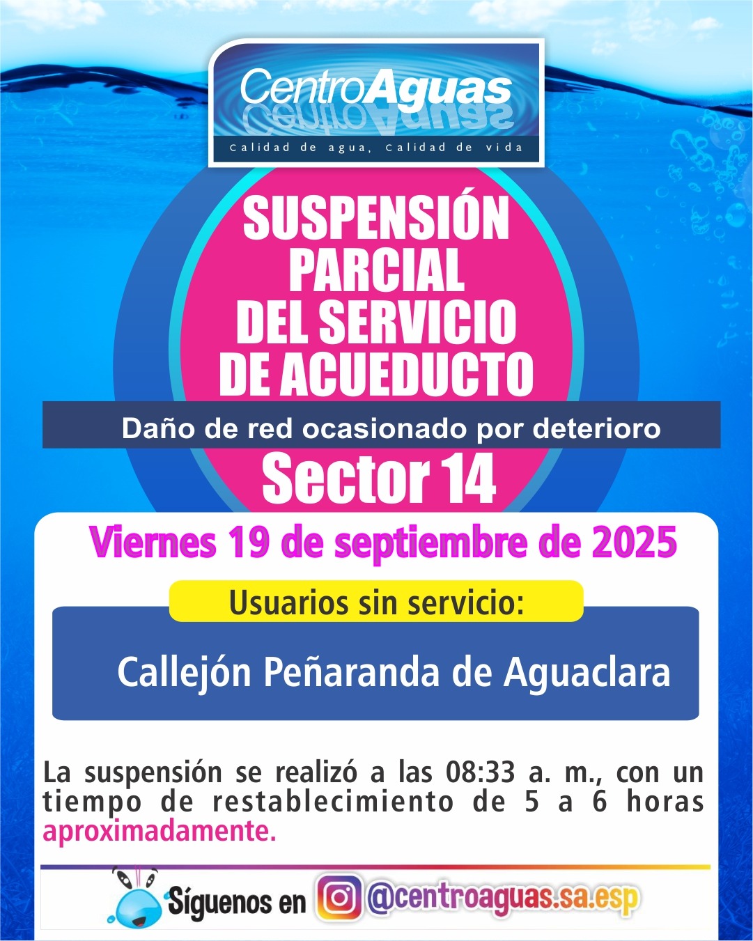 Suspensión parcial del servicio de acueducto del sector 14