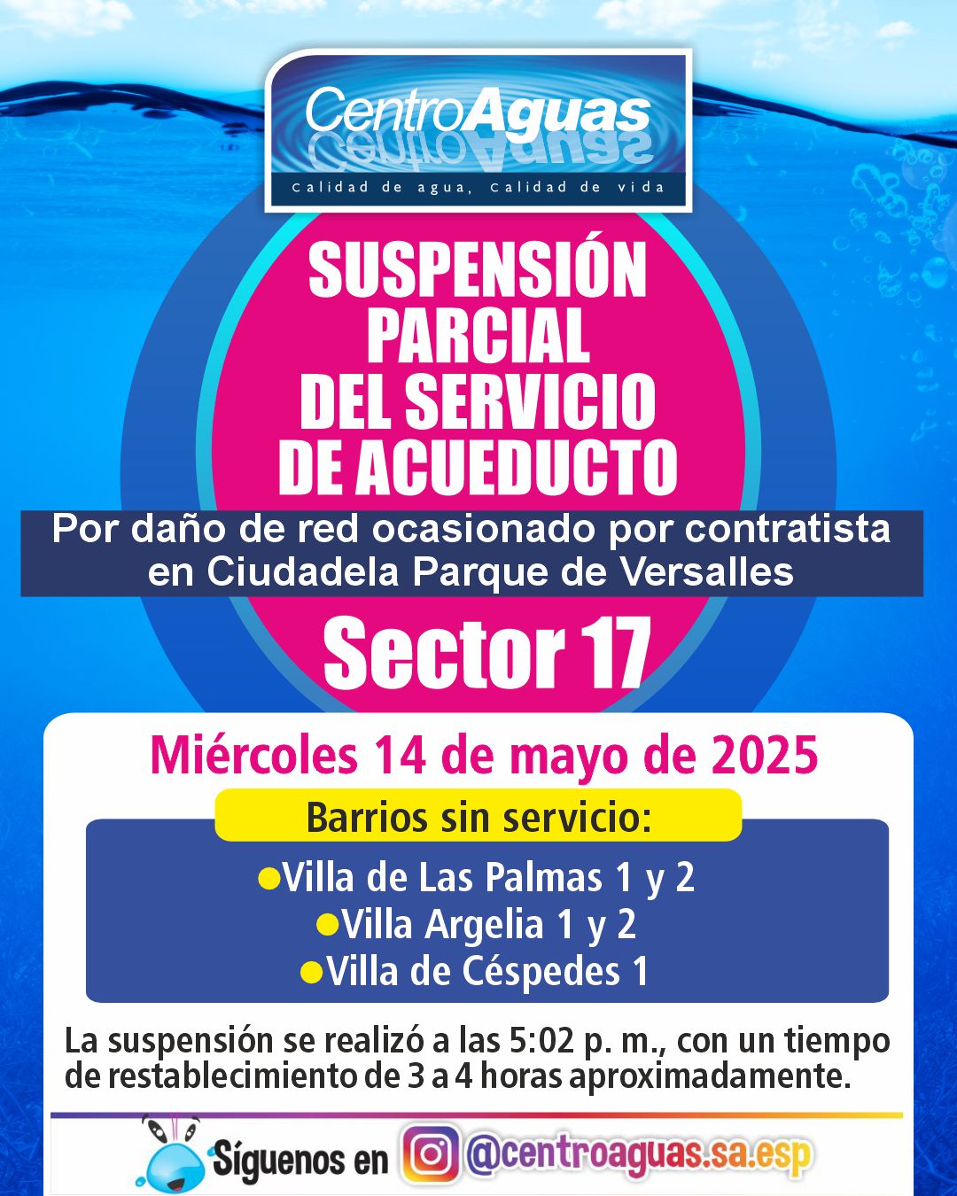Suspensión parcial del servicio de acueducto del sector 17