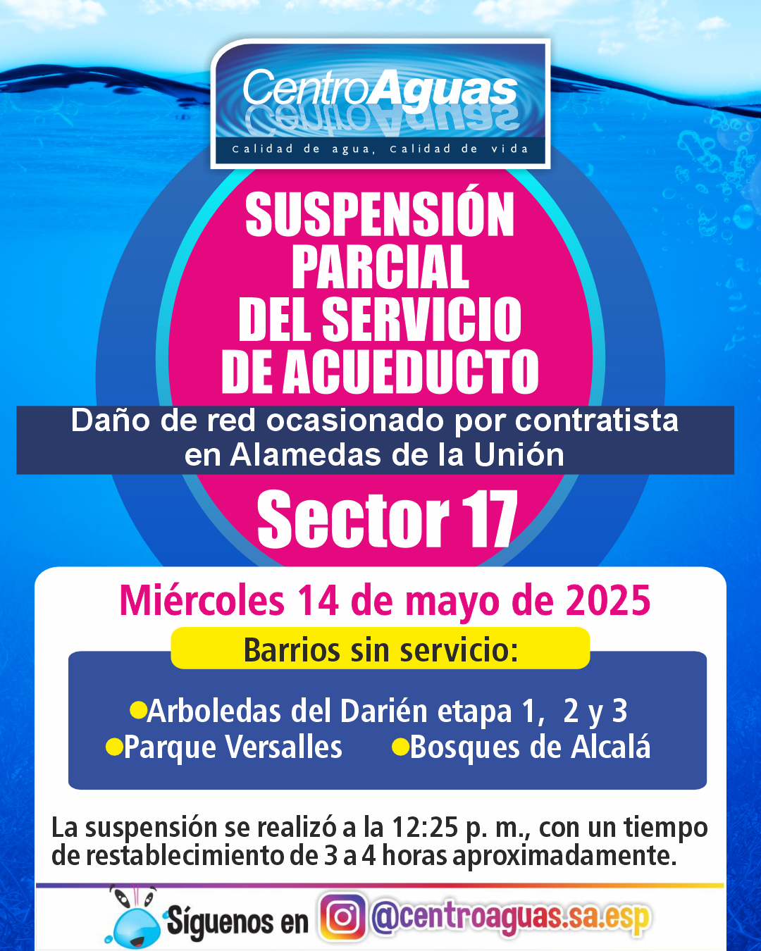 Suspensión parcial del servicio de acueducto del sector 17