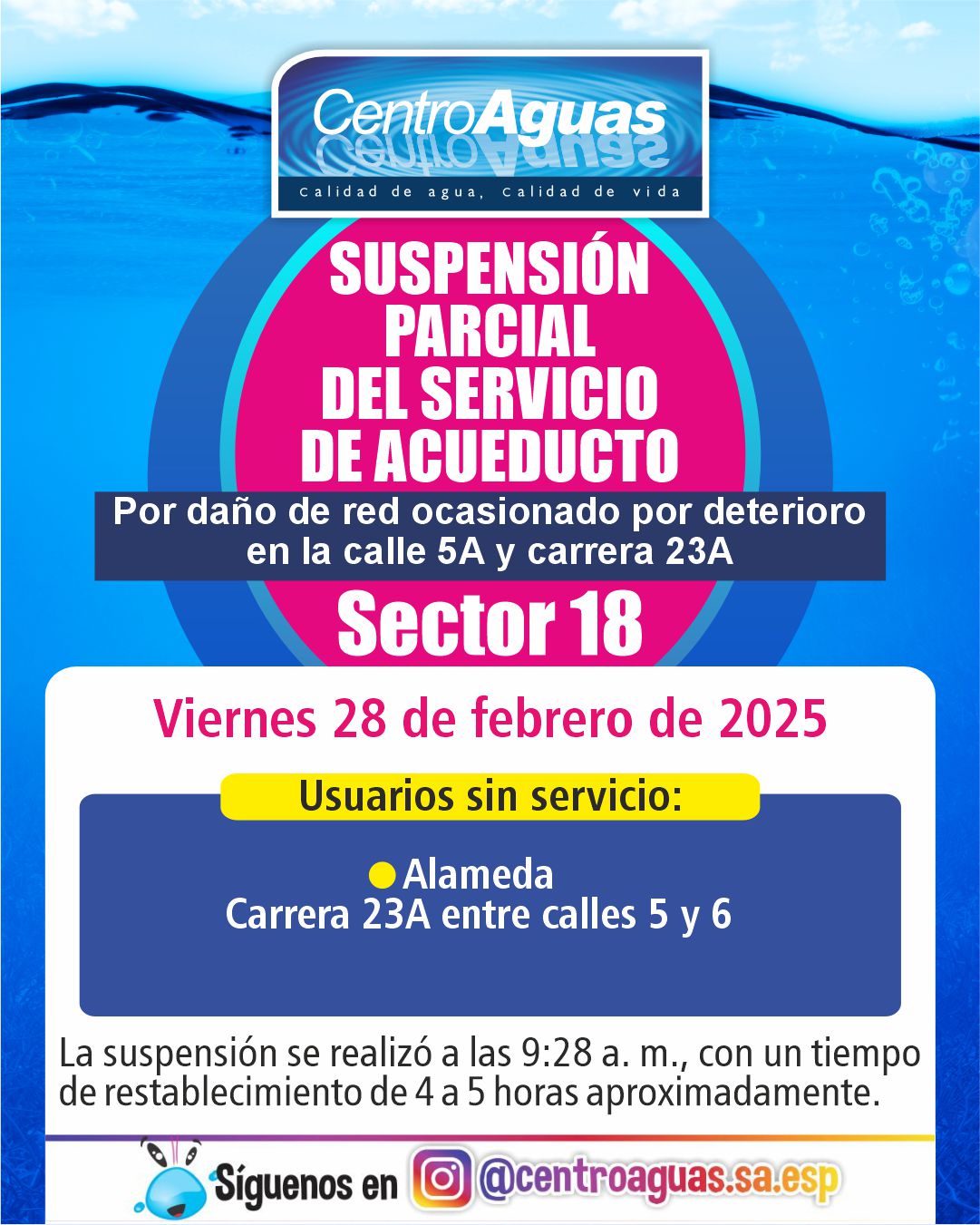 Suspensión parcial del servicio de acueducto del sector 18