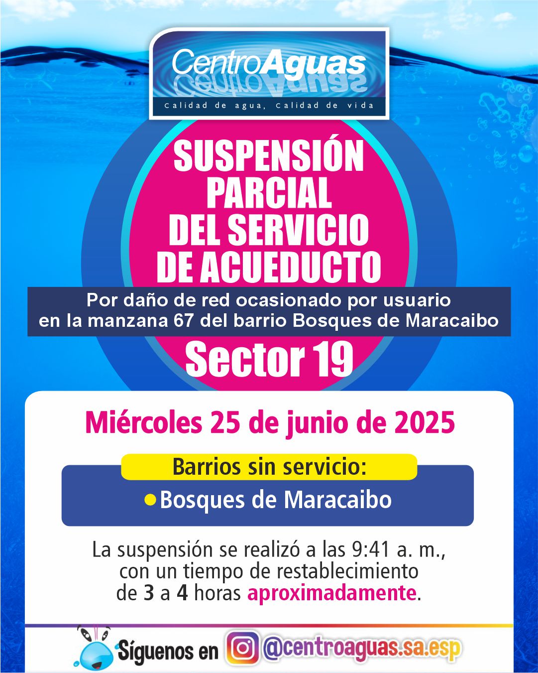 Suspensión parcial del servicio de acueducto del sector 19