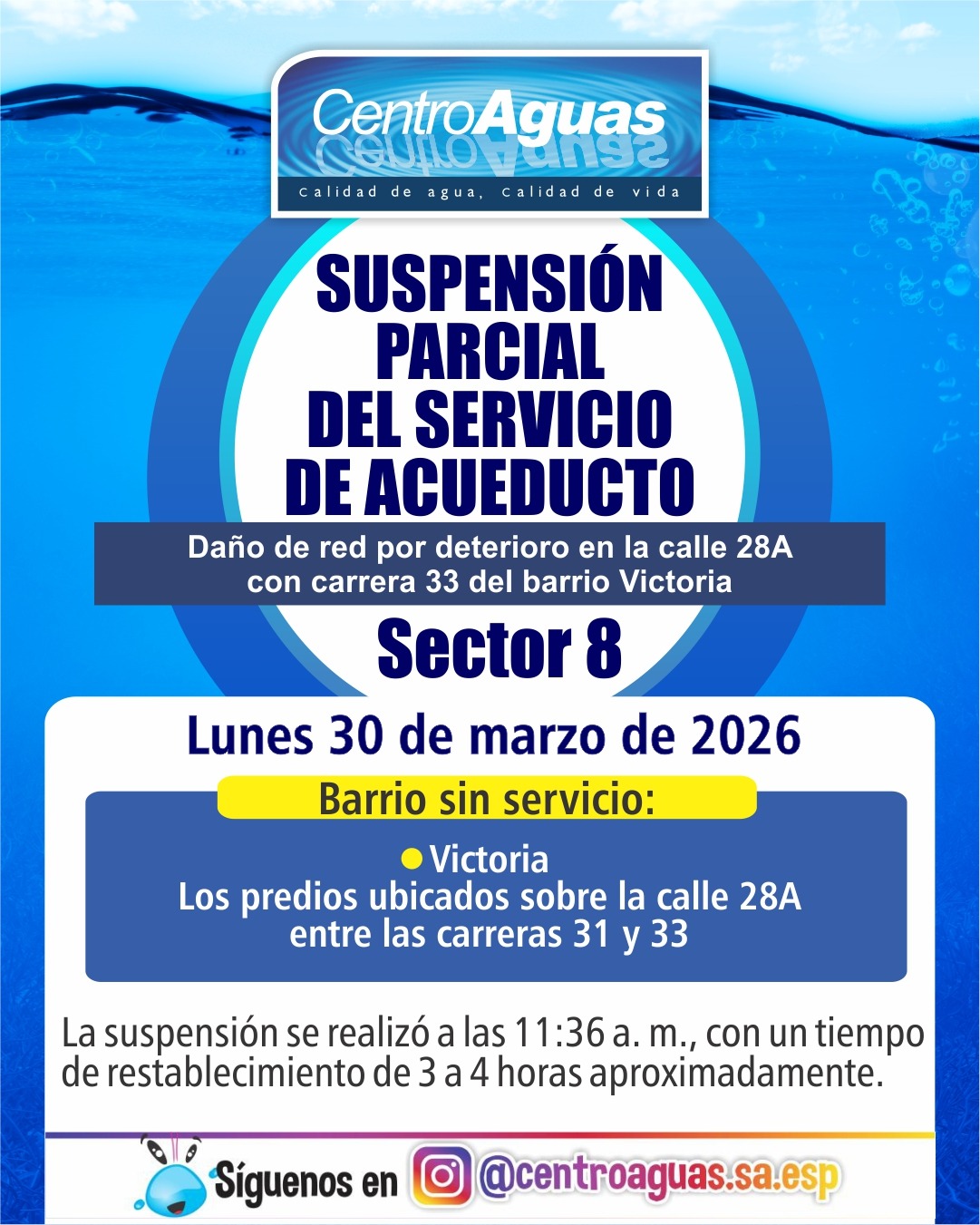 Suspensión parcial del servicio de acueducto del sector 8